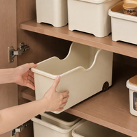 Cream Cabinet Storage Bin with Wheels, Modern Minimalist Kitchen Utensil Organiser, Space Saving Cupboard Storage Bin
