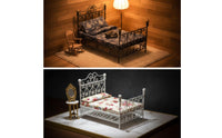 Dollhouse Double Bed Textile Miniature Bed with Mattress Striped Dollhouse Bedding for Collectors