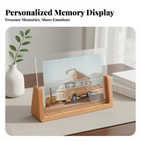 Wooden Base Acrylic Frame Minimalist Design Wooden Base Picture Frame Hand-Polished Wood Photo Stand for Desktop, Office