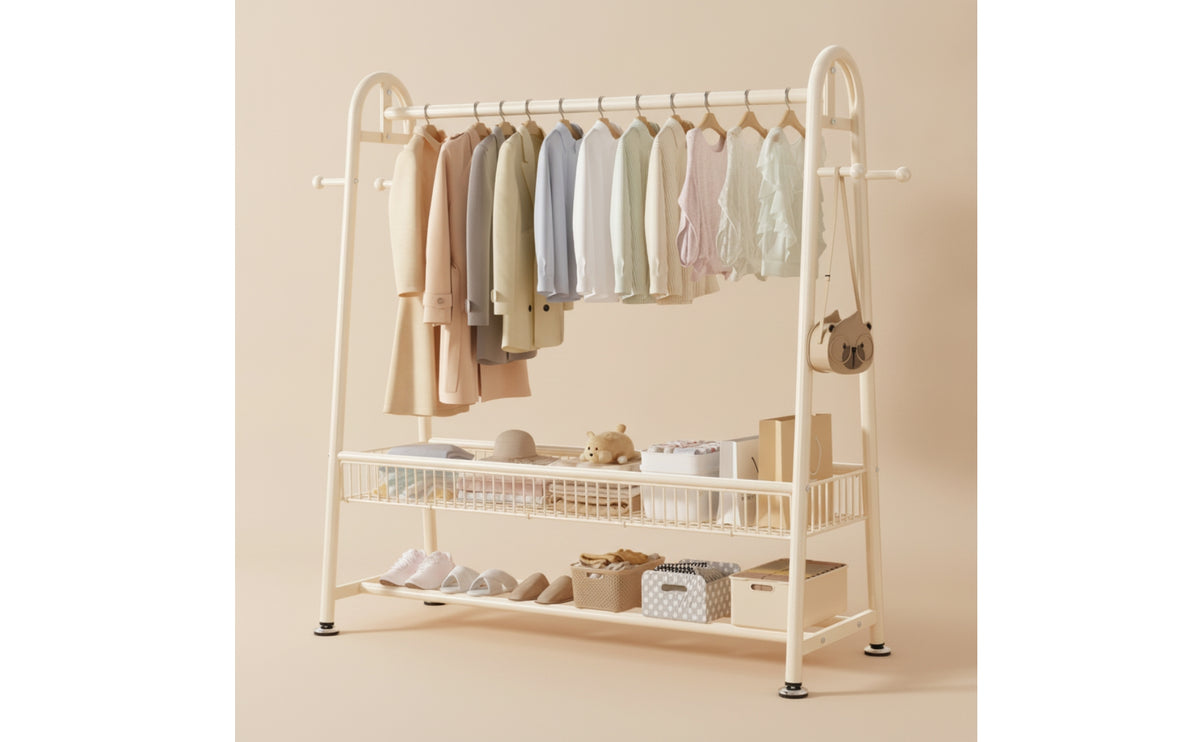 Multi-Tier Arched Garment Rack Heavy Duty Garment Rack with Shelves Sturdy Freestanding Clothes Hanger Stable for Balcony, Bedroom, Laundry Room, Entryway