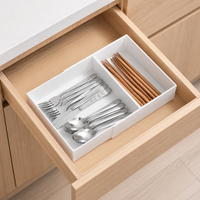 Kitchen drawer organizer, sliding with dividers, plastic, white, large