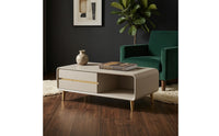 Coffee Table with Storage Tapered Legs Coffee Table with Drawer Rounded Corners Furniture for Living Room, Small Apartment