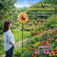 Solar Powered Rotating Metal Windmill Ornament Wind Spinner Garden Stake, Outdoor Patio Yard Decoration for Enthusiasts