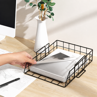 Organizador de escritorio para oficina, bandejas apilables de metal negro, 1 estante, 29,2 x 33 x 7,5 cm