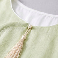 Meditation Vintage Dress for Women with Chinese Style Round Neck and Embroidery, Ethnic Oriental Midi in Premium Lyocell Material