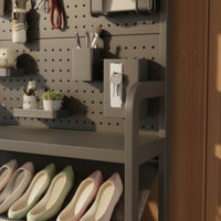 Space-Saving Shoe Rack with Pegboard Slim Design Multi-Tier Shoe Rack Small Footprint Entryway Organizer Sturdy for Behind the Door, Hallway