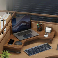 Wooden Computer Stand Space-Saving Solid Wood Screen Shelf Easy Assembly L-Shaped Desk Organizer