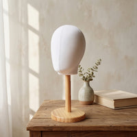 Hat Display Model Head with Wood Stand Cloth-Covered Hat Display Stand with Wooden Base Detachable Mannequin Head for Boutiques, Milliners