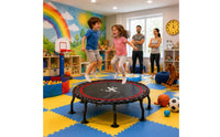 Padded Border Kids Mini Trampoline Red Trim Foldable Mini Trampoline Midpoint Symbol Rebounder Black Metal Frame for Children