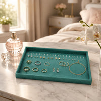 Green Jewelry Display Tray Flocked Velvet Jewelry Tray Rectangular Accessory Storage Raised Rim