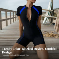 Zip Front Wave Ing Swimsuit Quick Dry Short Sleeve Single-Piece Sun Protection Shirt Short Sleeve Zip up Swimsuit Breathable