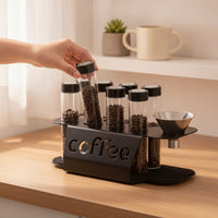 Countertop Coffee Bean Display Rack Metal Coffee Bean Rack with Glass Jars Sealed Stand Space-Saving for Kitchen