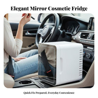 Cools & Warms Lighted Mirror cosmetic Fridge two-way Power Modes Mini Fridge with Lighted Mirror Portable Design Cosmetic chiller Quiet Operation for skincare lovers, Makeup Users, Office Workers, Dorm Room, Bedroom, Travel, Bathroom