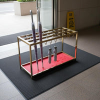 Gold Finish Stainless Steel Umbrella Stand Movable Commercial Umbrella Holder Heavy Duty Water-Catch Tray for Hotel Employees, Office Managers, Bank Lobby