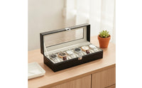 6-Slot Watch Display Box with Window Clear Watch Box Safeguarding Sturdy for Collectors