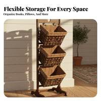 triple-tier Woven Organizer Floor-Standing publication holder floor area Saving for Living Room