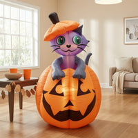 Outdoor Cat in Pumpkin Inflatable Easy to Inflate Inflatable Cat with Pumpkin Festive Yard Decoration Playful for Lawn, Garden, Porch