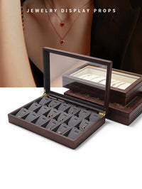 Digu New Solid Wood Jewelry Display Tray with Glass Cover for Rings, Necklaces, and Bracelets