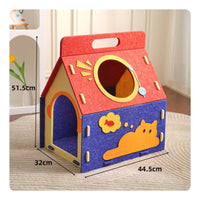 Colorful Design Felt Cat House Spacious Interior Portable Cat Shelter Easy Assembly DIY Felt Pet Cave Multi-Hole for Kittens