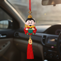 Chinese God of Wealth Car Hanging Ornament for Rearview Mirror, New Year Decoration Gift