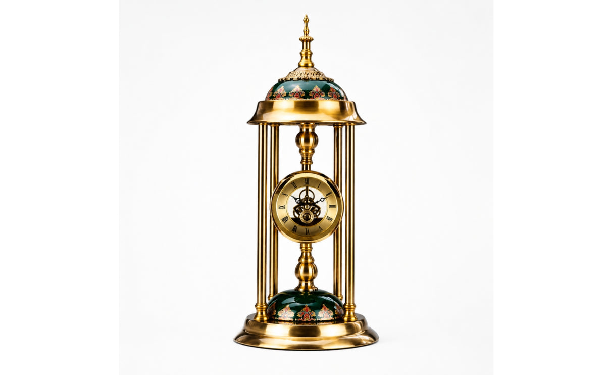 Clock with Metal Frame Decorative Column Clock Freestanding for Mantel