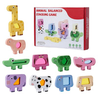 Wooden Animal Stacking Toy Colorful Animal Balancing Blocks Wooden Stacking Block Toy Smooth Learning Game Cutout Openings