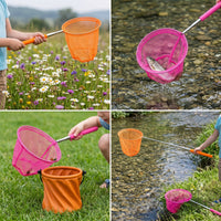 Extendable Fishing Net for Kids, Butterfly and Insect Catching Net with Foldable Bucket, Outdoor Play Toy