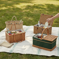 Foldable Insulated Picnic Basket with Handles, Fabric Storage Hamper for Outdoor Camping and Travel