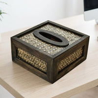 Tissue Box for Home Office and Car Tissues, Rectangular Rattan Tissue Holder, Handmade Woven Facial Dispenser, Creative Retro Decorative Style