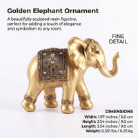 Golden Resin Elephant Statue Feng Shui, Raised Trunk Elephant Statue Home Office Ornament, Sculpture Feng Shui for Living Room Accent