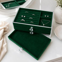 3-Layer Flannel Lined Acrylic Jewelry Box for Earrings Rings Necklaces Anti-Oxidation Storage