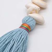 Bohemian Wood Bead Necklace for Women, Hand-beaded Turquoise Shell Tassel Pendant, European American Style Fashion Commute Jewelry, 81cm+