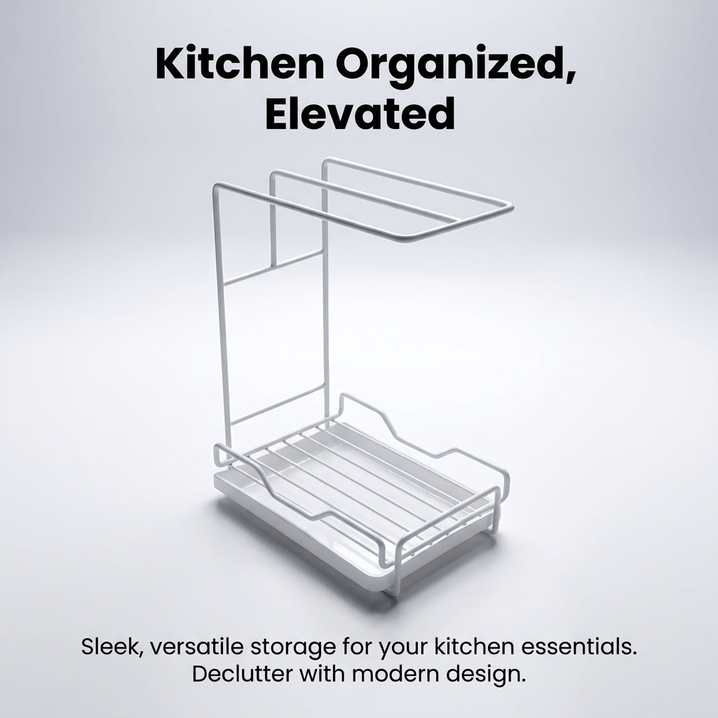 Bathroom Sink and Organizer for Dishwashing Area, Carbon Steel Wall Mounted Kitchen Rag Holder No Drill for Home Cooks