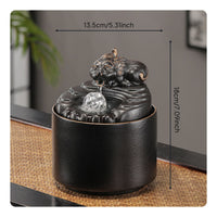 Wealth Attracting Ceramic Pixiu Water Fountain Elegant Design Desktop Zen Fountain Handmade Craft Small Circulating Water Ornament for Office, Living Room, Entryway