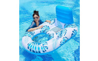 Ice Container Hole Inflatable Pool Lounger Built-in Backrest Inflatable Lounger Raft Foot Rest Floating Lounge Chair Mesh Seat for Adults