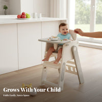 Multi-Functional Foldable Baby Dining Chair Grows with Child Baby High Chair Detachable Tray Portable Infant Seat Easy to Clean for Infants, Toddlers, Parents, Travel, Home, Kitchen