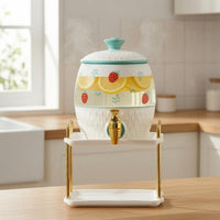 Strawberry Pattern Ceramic Water Dispenser Embossed Texture Ceramic Drink Dispenser Built-in Faucet Porcelain Water Water Jug Matching Stand