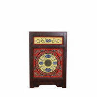 Chinese design Painted Oriental Cupboard Distressed Finish Sideboard Floral Design emphasize Cabinet Vintage visual appeal for Antique Collectors, Art Lovers, Interior Designers, Bedroom, Dining Room, Hallway, Entryway