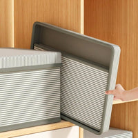 Handle Cutout Textile Storage Box Striped Lidded Storage Box Hard-Sided