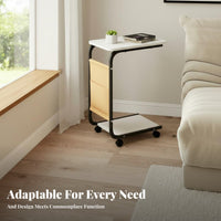 Movable with Wheels Rolling C-Table Ample Storage Nightstand Minimalist Design Household Furniture Space-Saving for Home Workers, Apartment Dwellers, Students, Living Room, Bedroom, Small Areas