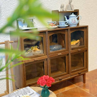 Dollhouse 6-Compartment Cabinet High Detail Model Retro Style Miniature Cabinet Wooden Texture Miniature Display Case for Hobbyists, Diorama Building