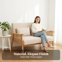 Hardwood Wood Frame Cane spine Settee space-saving Size Two-Seater Bench with spinerest Minimalist Design Loveseat Small Space suitable for Apartment Dwellers, Interior Designers, Business Owners, Living Room, creamice, Homestay, Reception Area