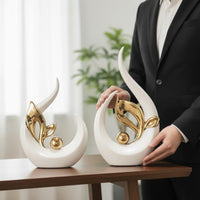 Light Luxury Design Abstract Sailboat Statue High-End Gold Accent Sculpture Modern Ceramic Figurine for Living Room, Office, Wine Cabinet, TV Stand