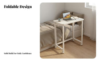 Movable Folding Desk on Wheels Easy Assembly Rolling Computer Desk Multipurpose Foldable Writing Table Sturdy Metal Frame for Apartment Dwellers, Telecommute Workers, Professionals, Bedroom, Dorm Room