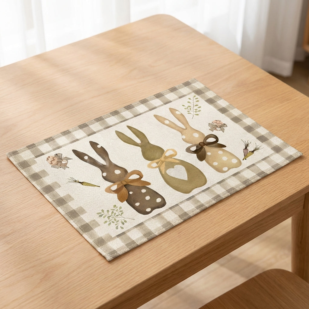 4 Pieces Easter Placemat Heat Insulating Printed Linen Table Mat Festive Design Bunny Pattern Dining Mat for Home Decor Enthusiasts, Kitchen