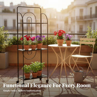 Movable with casters Tiered Plant Stand Multitier Design 4-Tier Rolling Flower Rack Space-Saving Display Shelf Anti-Rust for Gardeners, Homeowners, Apartment Dwellers, Balcony, Living Room, Indoor, Office