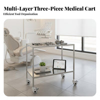 3 Pieces Locking Casters Stainless Steel Medical Trolley Utility Cart Lockable Wheels Rolling Instrument Stand Easy to Clean for Beauticians Artists, Operating Rooms, Hospital, Clinics
