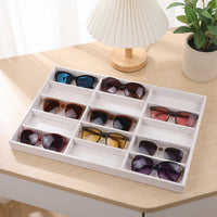 Glasses Display Tray with 15 Compartments Linen-Textured Eyewear Display Tray Open-Top Slim-Profile for Retailers, Vanity Tables
