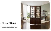 Chinese Design Folding Screen Foldable Design Oriental Hollow-out Screen Solid Wood Frame Wooden Lattice Partition for Renters, Office Workers