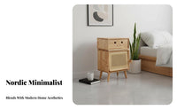 Rattan Drawer Front Robot-Shaped Side Table Space-Saving Design Multi-Compartment Side Cabinet space-efficient Size Nightstand adaptable Use for Children, Families, Homeowners, kid's Room, Playroom, Home Office, Entryway